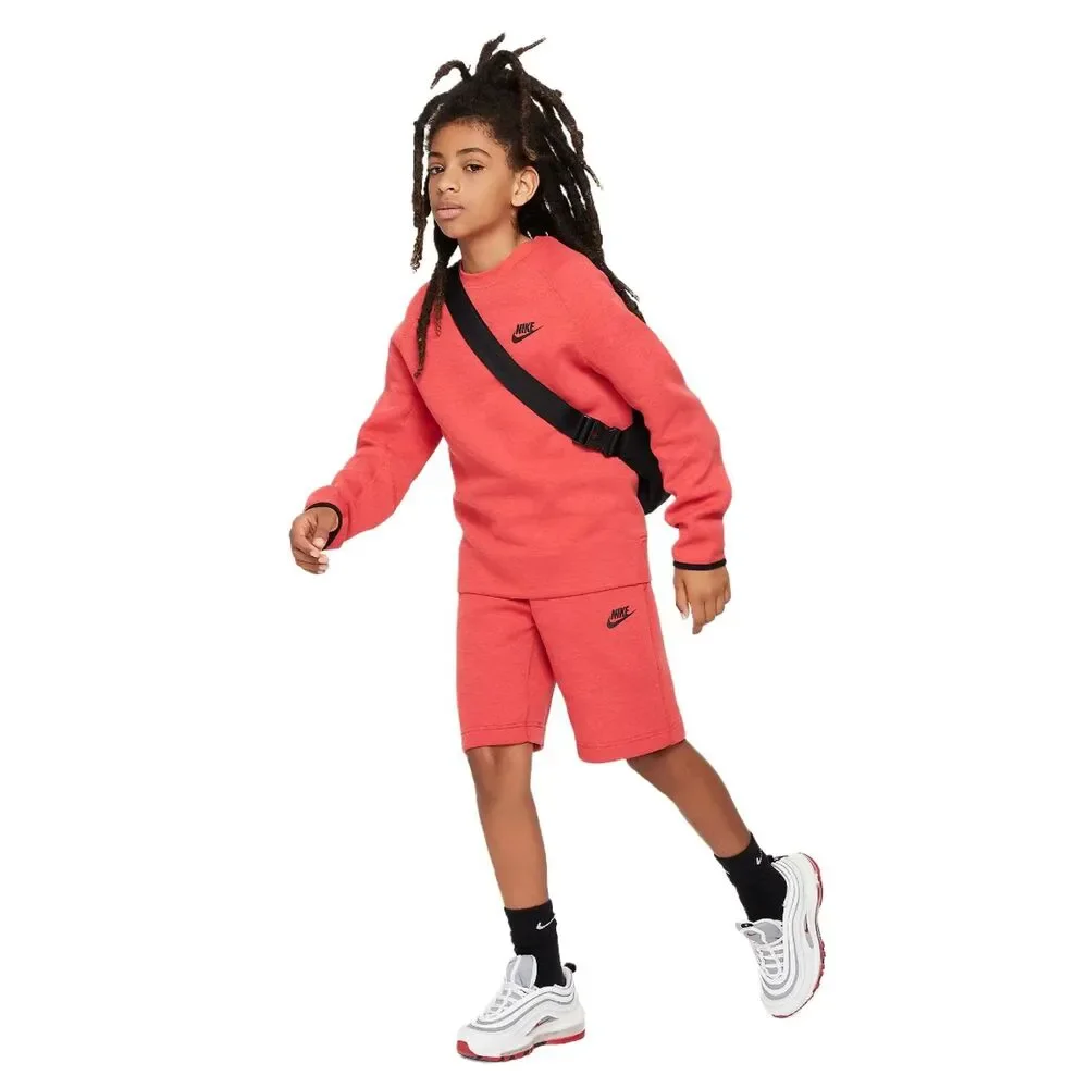 Nike Tech Fleece Shorts University Heather Red  KidsYouth Boys Size S NWT $65